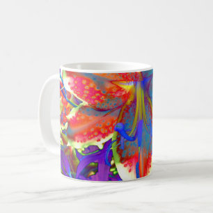 Taza De Café Flor azul retro abstracto elegante