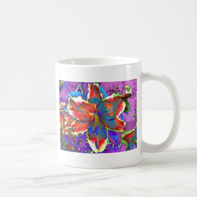 Taza De Café Flor azul retro abstracto elegante (Derecha)