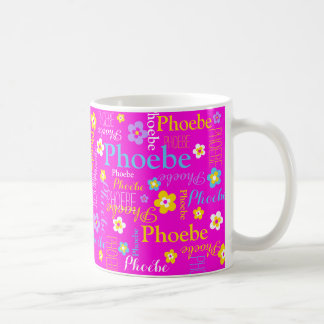 Taza De Café Flor azul rosa nombre personalizado Phoebe
