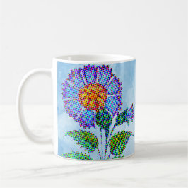 Taza De Café Flor Azul Semitono en Arte Fino Azul