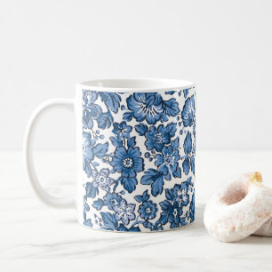 Taza De Café Flor azul y blanca de Bonito