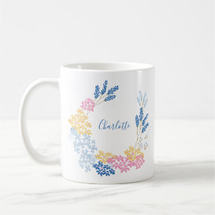 Taza De Café Flor azul y rosa cúrcuma personalizada