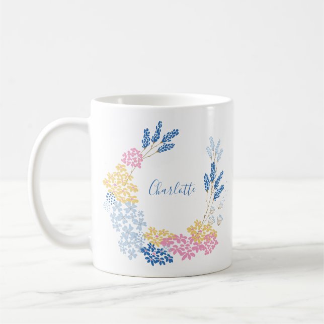 Taza De Café Flor azul y rosa cúrcuma personalizada (Izquierda)