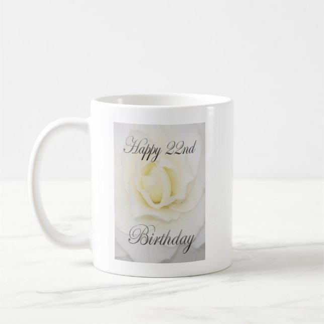 Taza De Café Flor blanca feliz 22 cumpleaños Mug (Izquierda)