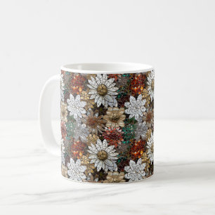 Taza De Café Flor blanca roja dorada