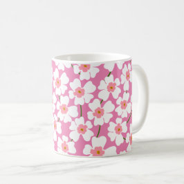 Taza De Café Flor blanca y rosa