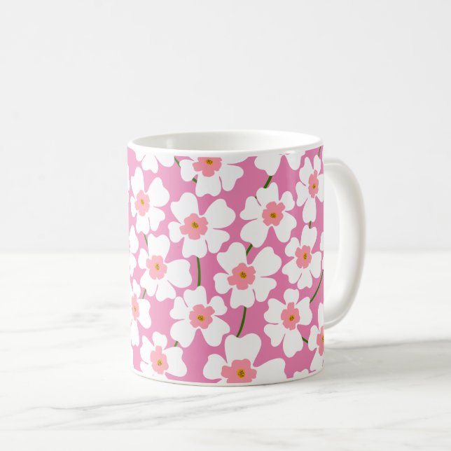 Taza De Café Flor blanca y rosa (Anverso derecho)