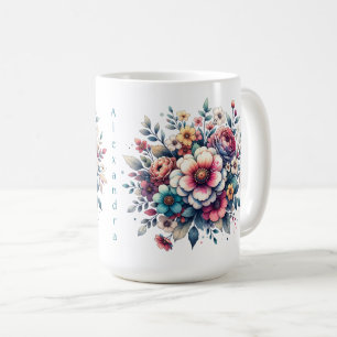 Taza De Café Flor Bouquet acuarela personalizada