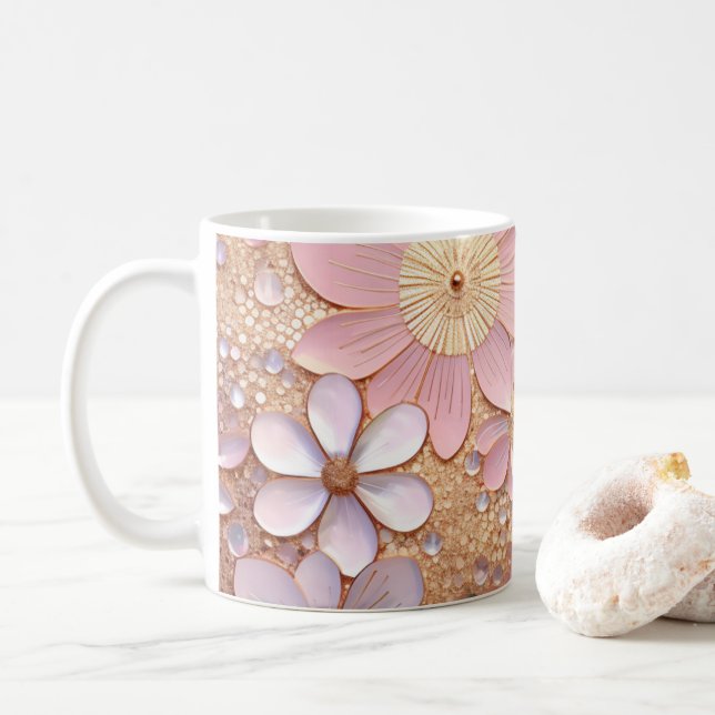 Taza De Café Flor brillante rosa pálida (Con donut)