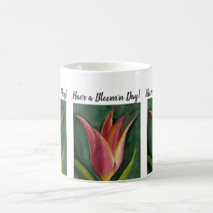 Taza De Café Flor color de agua tulipán Naranja rojo