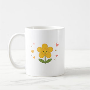 Taza De Café Flor Cute Kawaii Amarilla Sonriente Daisy con Dest