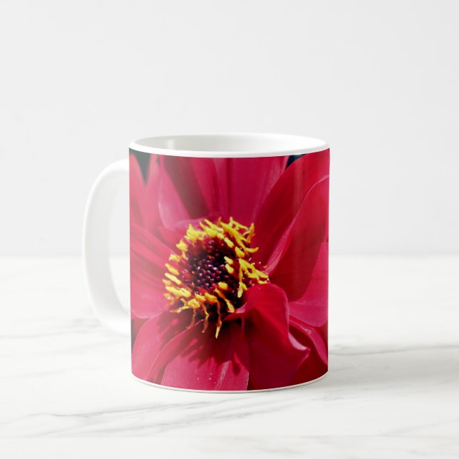 Taza De Café Flor Dahlia roja personalizada (Anverso izquierdo)