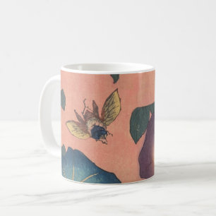 Taza De Café Flor de abeja rosa Arte Clásico Hokusai