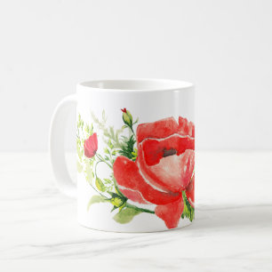 Taza De Café Flor de adormidera roja acuarela