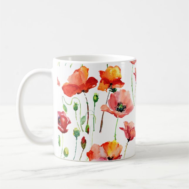 Taza De Café Flor De Adormidera: Sencillo Fondo Sin Marea. (Izquierda)