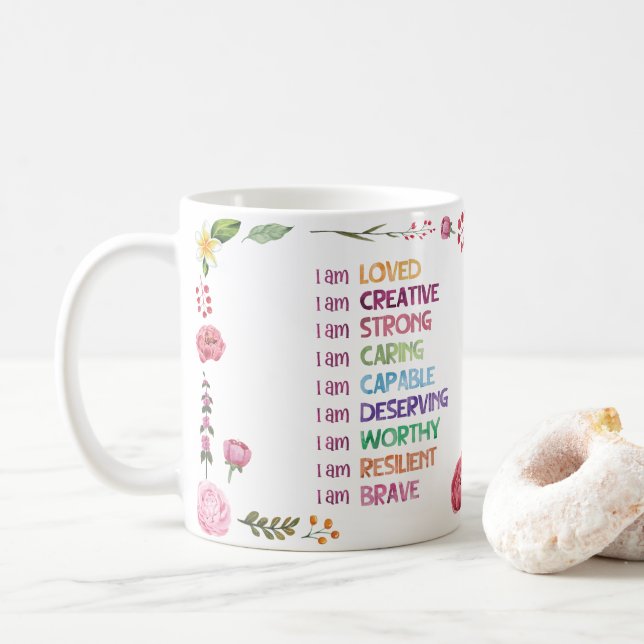 Taza De Café Flor de Afirmación Positiva Estilo  (Con donut)