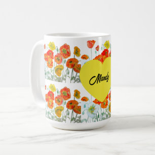 Taza De Café Flor de amapola naranja roja acuarela amapolas muj