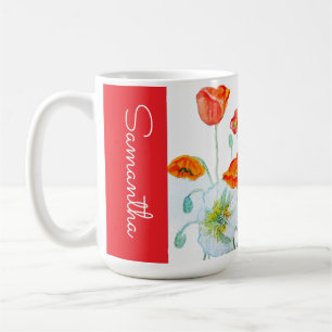Taza De Café Flor de Amapola Naranja Roja Nombre de Mujer Acuar