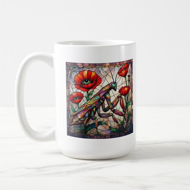 Taza De Café Flor de amapola vibrante de cristal de mantis reza (Izquierda)