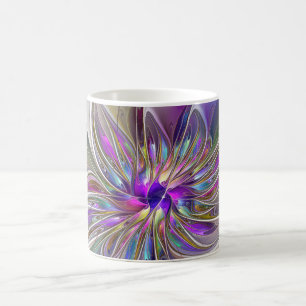 Taza De Café Flor de arte fractal enérgica y colorida