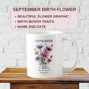 Taza De Café Flor de Aster de Cumpleaños de Septiembre Personal