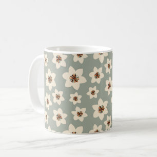 Taza De Café Flor de Boho - fondo verde sabio