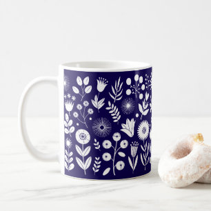 Taza De Café Flor de boho morado y blanco