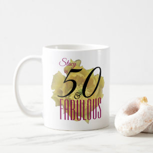 Taza De Café Flor de cactus amarilla 50 y fabuloso cumpleaños