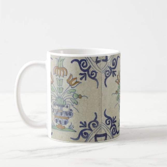 Taza De Café Flor De Cerámica Delft Tile Antiguo (Izquierda)