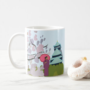 Taza De Café Flor de Cerezo de Japón Geisha Kimono