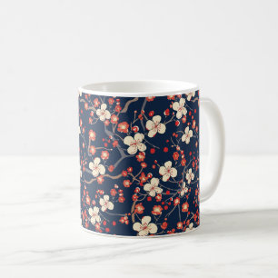 Taza De Café Flor de Cerezo Roja Naval Japonesa