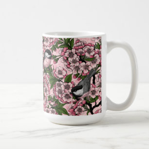 Taza De Café Flor de cerezo y carboneros sobre rosa