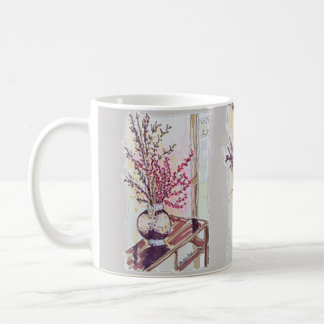 Taza De Café Flor de ciruelo roja (Izquierda)