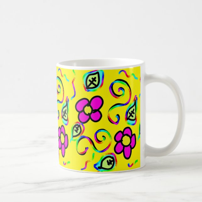 Taza De Café flor de color amarillo feliz (Derecha)
