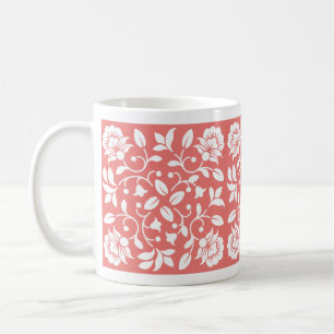 Taza De Café Flor de color blanco y coral