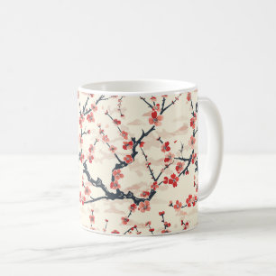 Taza De Café Flor de Coral Rojo Ume Japonés Patrón de Onda de M