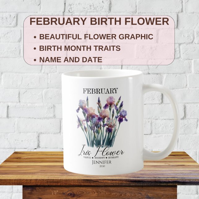 Taza De Café Flor de cumpleaños de febrero personalizable Iris (Subido por el creador)