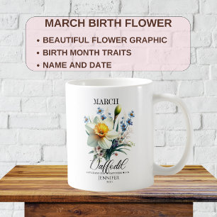 Taza De Café Flor de cumpleaños de marzo personalizable Narciso