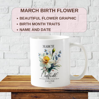 Taza De Café Flor de cumpleaños de marzo personalizable Narciso