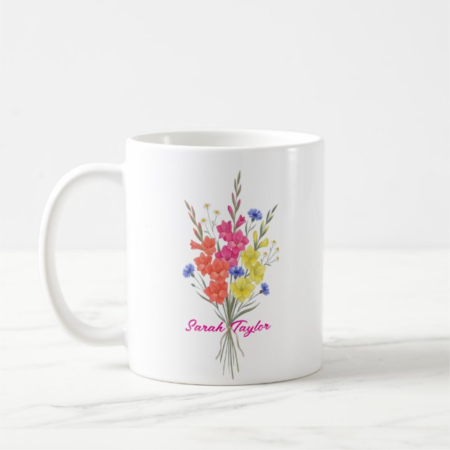 Taza De Café Flor de Cumpleaños Personalizada Gladiolo Personal (Izquierda)
