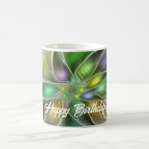 Taza De Café Flor de fantasía colorida Resumen moderno Fractal