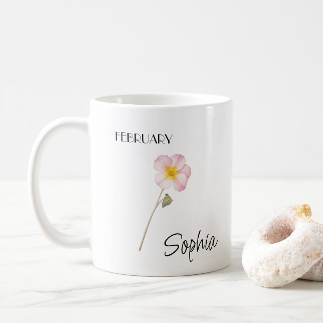 Taza De Café Flor de Febrero Personalizada (Con donut)