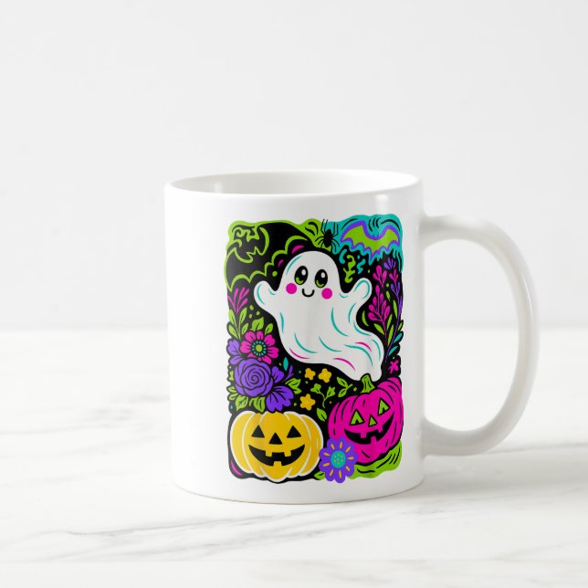 Taza De Café Flor de flores silvestres retro Boho Fantasma Flor (Derecha)