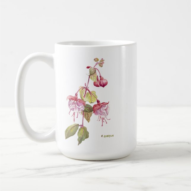 Taza De Café Flor de fucsia roja y violeta y decir (Izquierda)