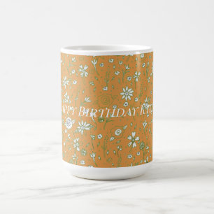 Taza De Café Flor de garabato de cumpleaños colorida para su ta