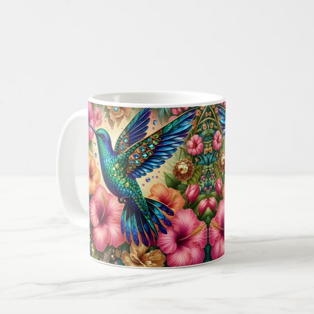 Taza De Café Flor de Hibisco Colibrí (Anverso izquierdo)