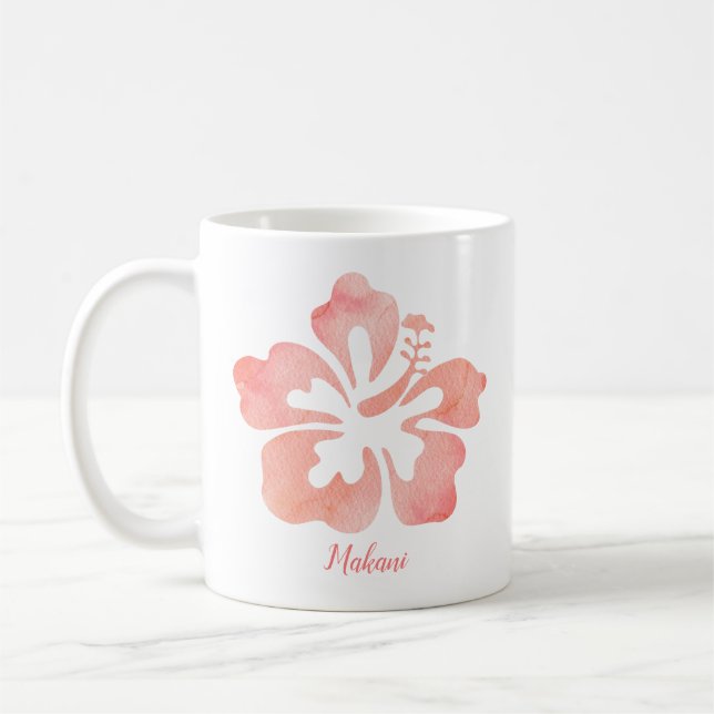 Taza De Café Flor de hibiscus floral de acuarela tropical (Izquierda)