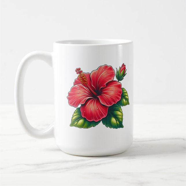 Taza De Café Flor de Hibiscus Gran cerámica clásica (Izquierda)