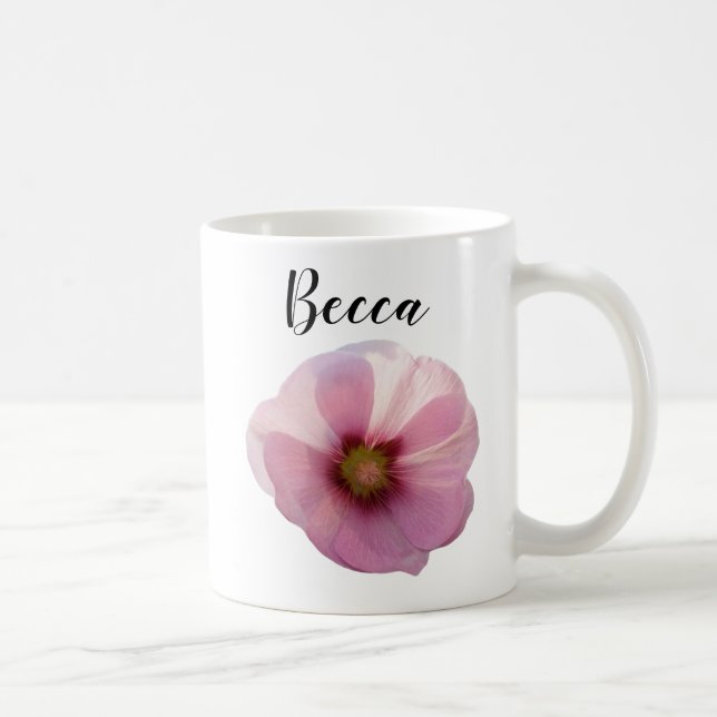 Taza De Café Flor de hollyhock rosa brillante peluca personaliz (Derecha)