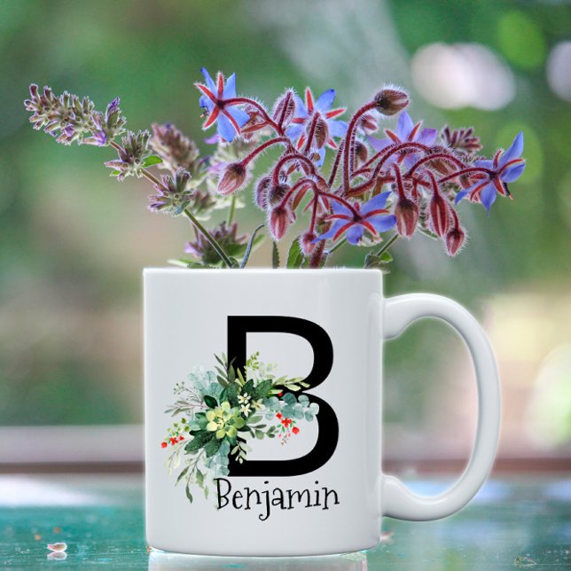 Taza De Café Flor de jardín acuarela monograma taquilla de café (Subido por el creador)